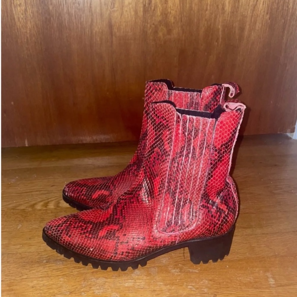 Red snakeskin leather Chelsea cowgirl boots
